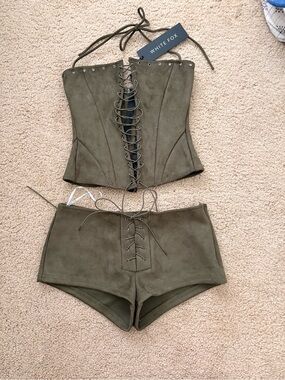 White Fox Boutique Olive Lace-Up Crop Corset Top BRAND NEW
